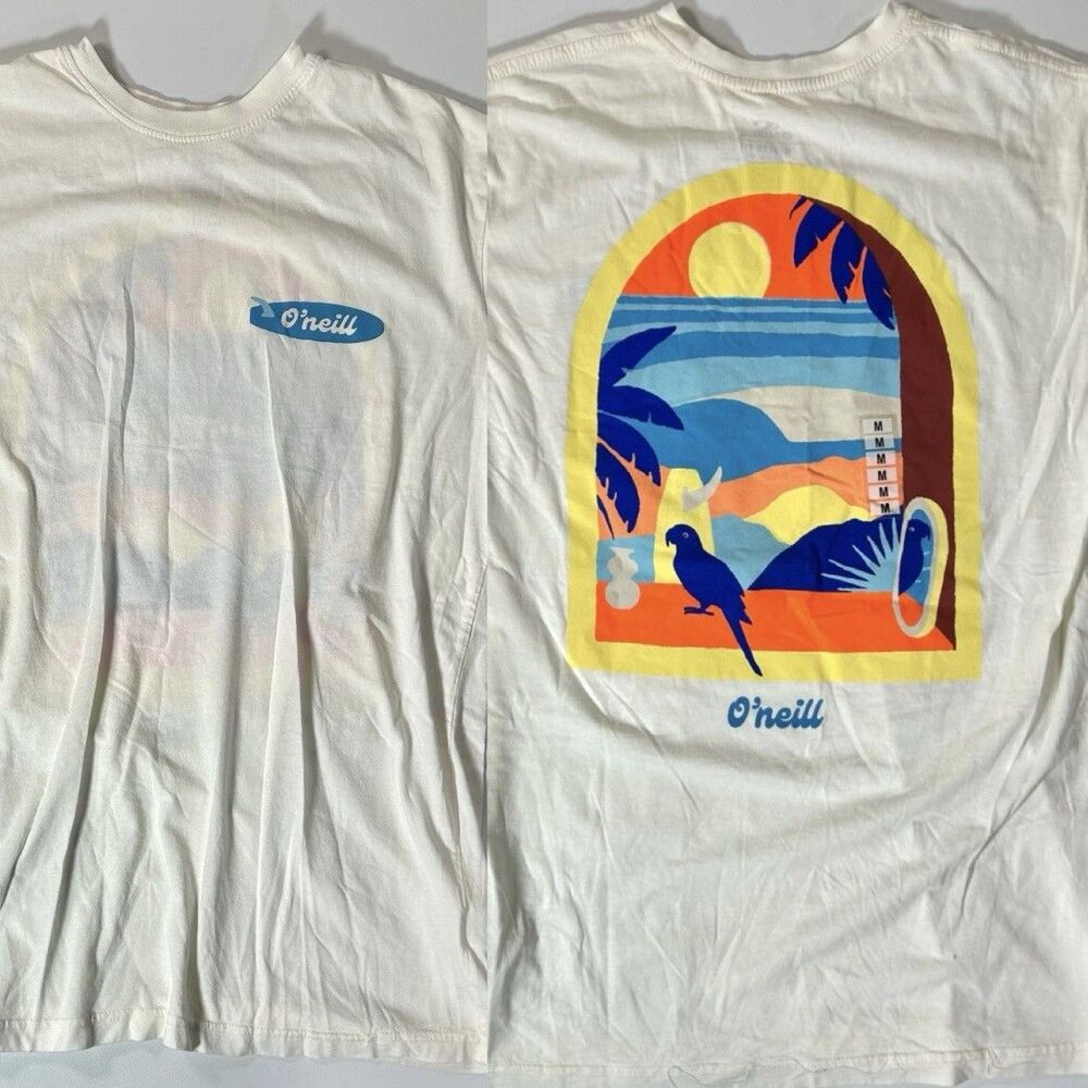 NWT O'Neill M Arches Beach Window Tropical Tee Fishing Beach White Shirt